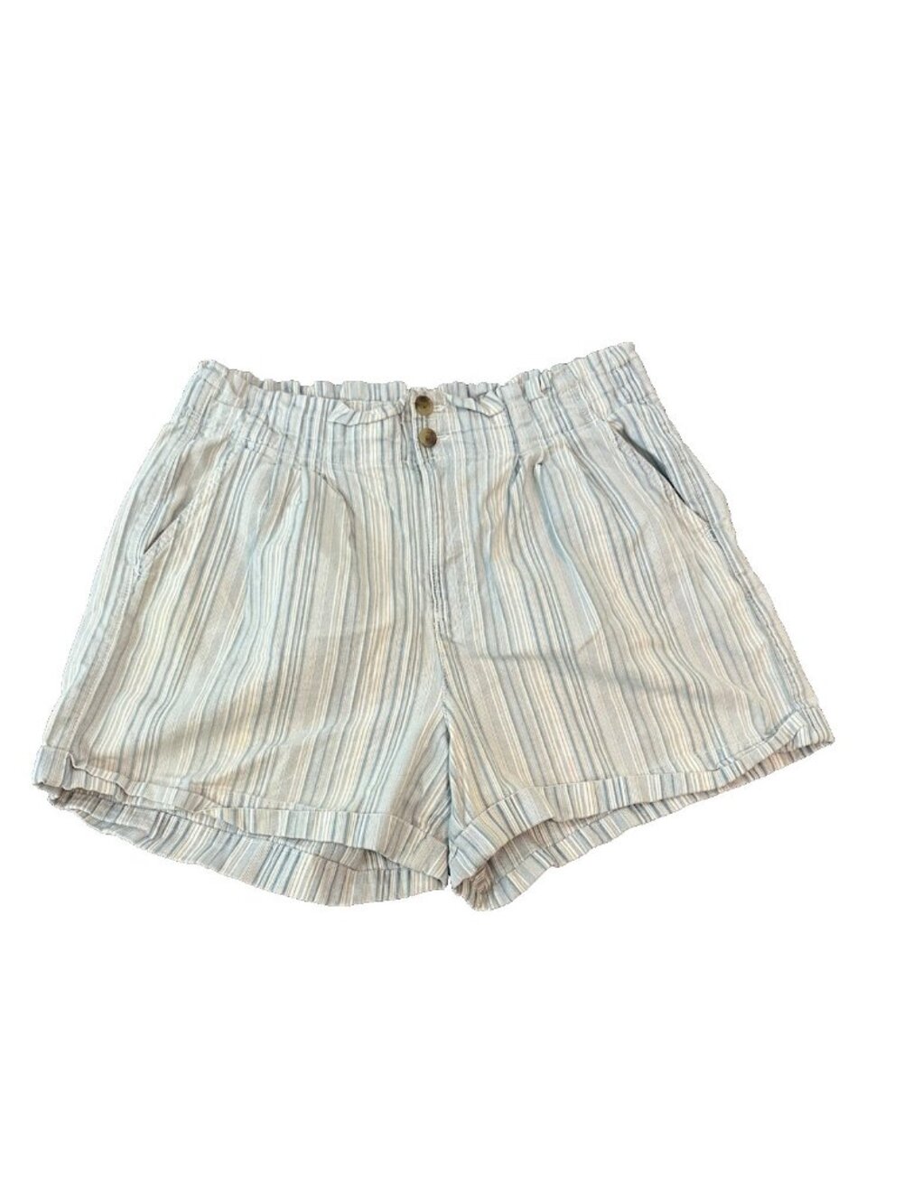 American Eagle Womens Striped Paperbag Shorts 16 Blue White High Rise Coastal